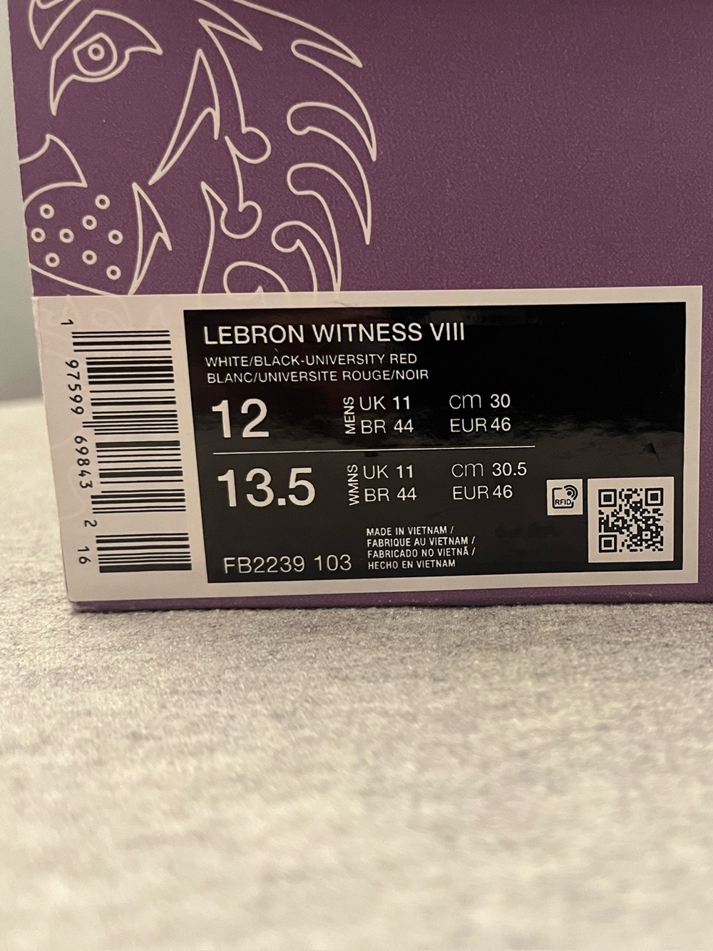 Nike Lebron Witness VIII White Black Red Men's Shoe Size 12 FB2239-103​ - Picture 11 of 12
